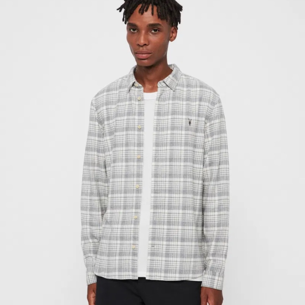 All Saints Gray and Cream Plaid Shirt